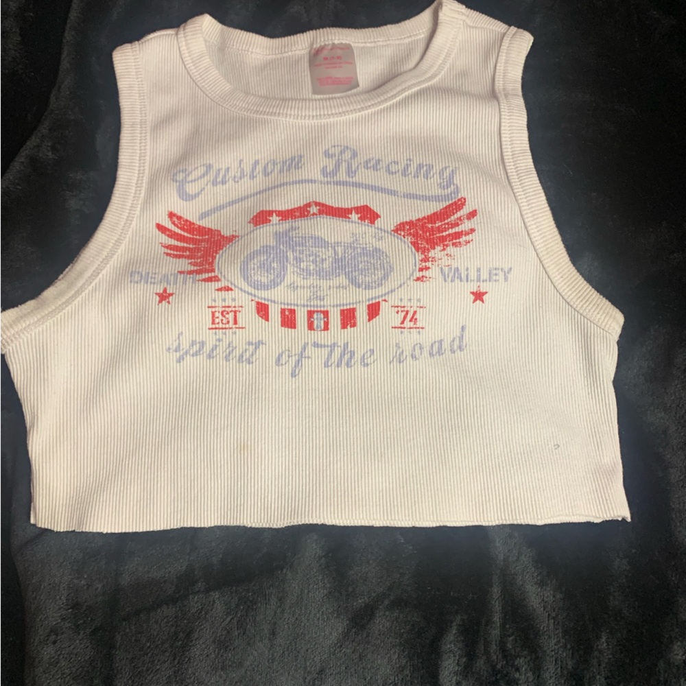 No Boundaries White and Red Graphic Tank Top